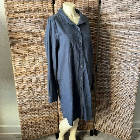 Prana Yarrow Organic Cotton Casual Button Down Shirt Dress Blue XL NWT - Picture 5 of 16